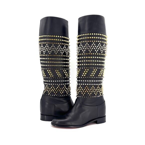 Christian Louboutin Rom Chic Flat Calf Spike Knee High Boots Women’s 37 Shoes - Picture 3 of 9